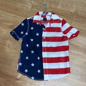 City Streets Boys xxs 4/5 U.S. American Flag Button Shirt 4th of July